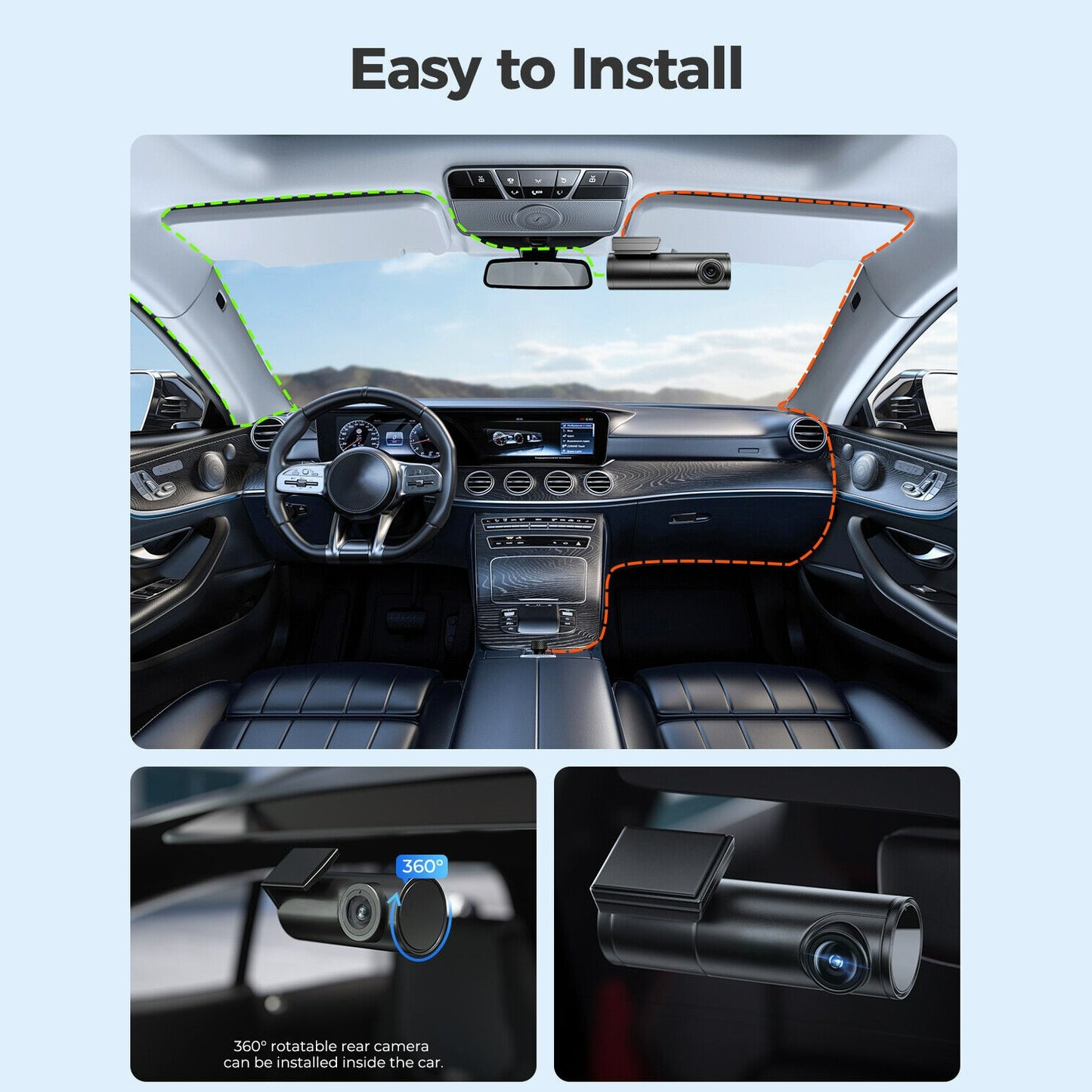 Dual Channel Dashcam - 4K UHD Front + Full HD 1080P Rear
