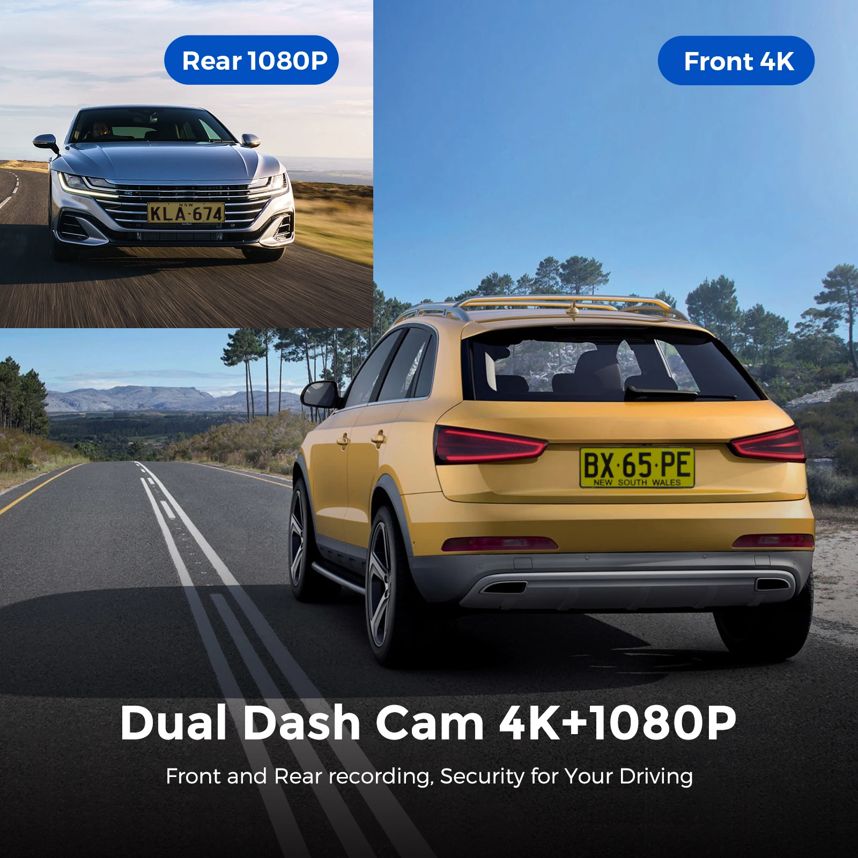 Dual Channel Dashcam - 4K UHD Front + Full HD 1080P Rear
