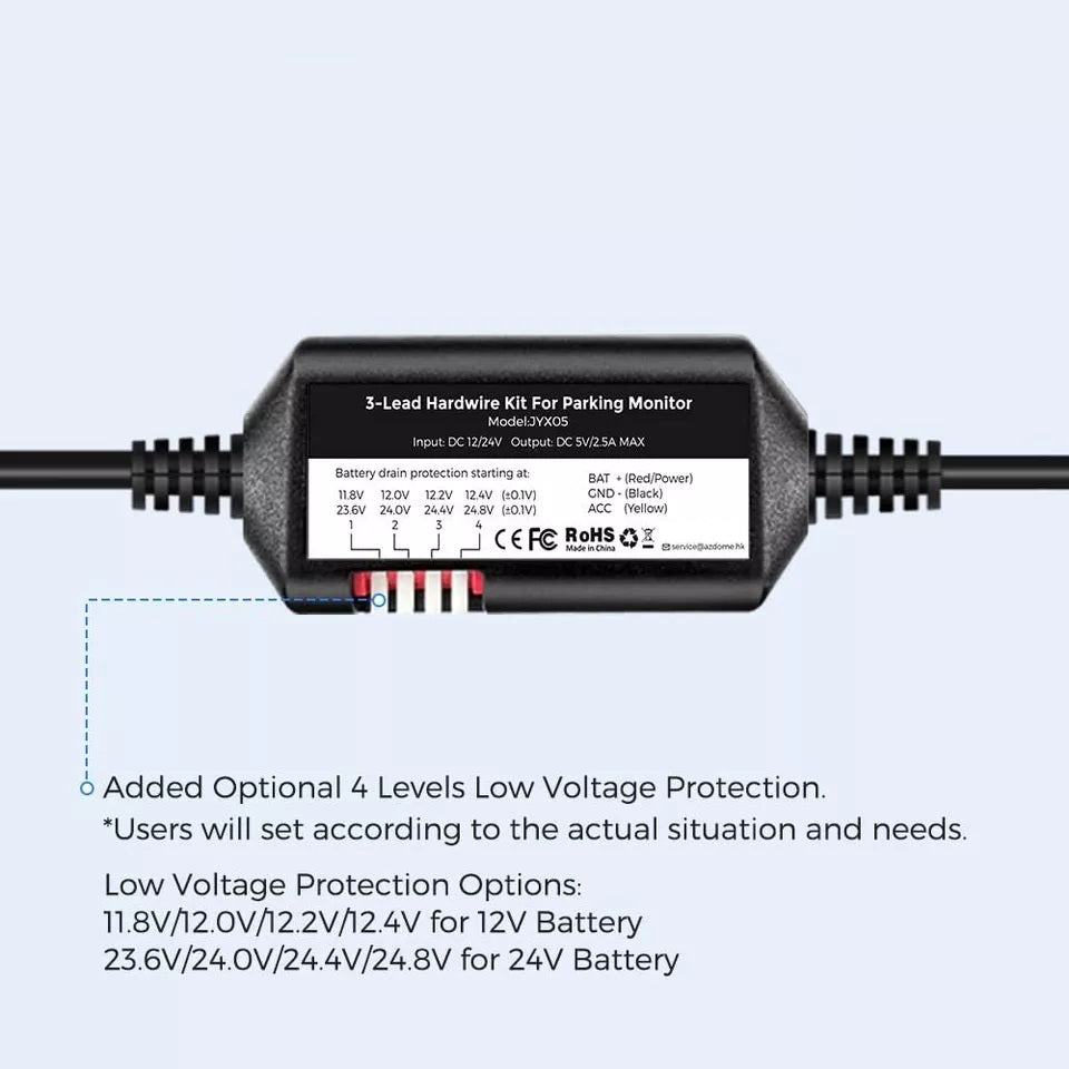 3-Lead Hardwire Kit for 4K Dual Dash Cam Set
