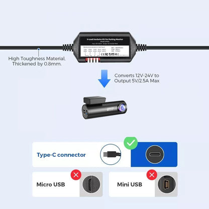 3-Lead Hardwire Kit for 4K Dual Dash Cam Set