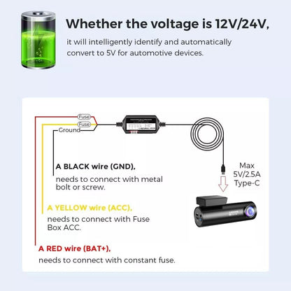 3-Lead Hardwire Kit for 4K Dual Dash Cam Set
