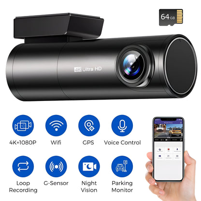 Dual Channel Dashcam - 4K UHD Front + Full HD 1080P Rear