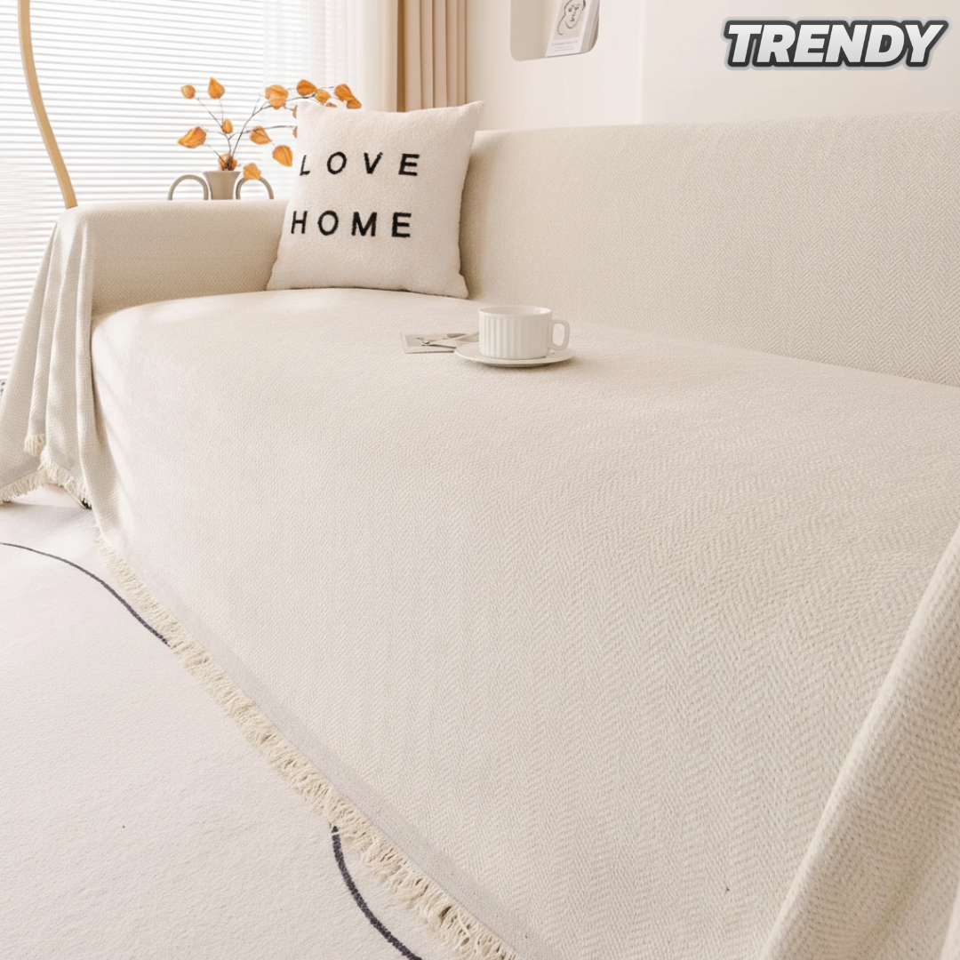 TRENDY Couch Covers Chenille Herringbone Beige fabric