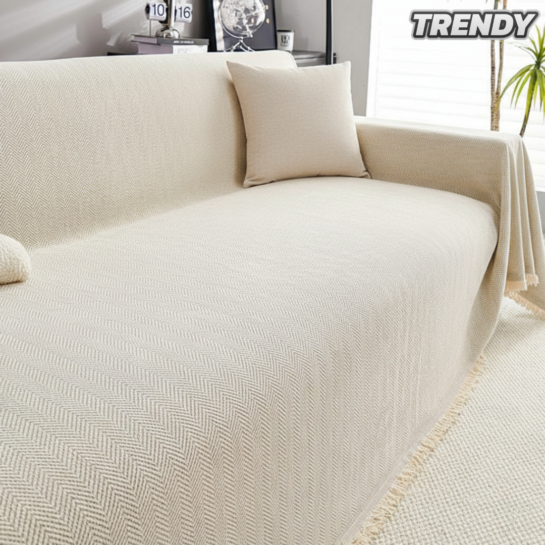 TRENDY Couch Covers Chenille Herringbone Beige fabric