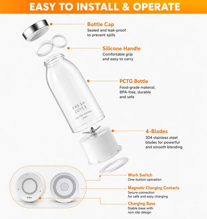 FRESH JUICE™ - Portable Bottle Blender for Fruit & Veg Juices, Smoothies, Shakes